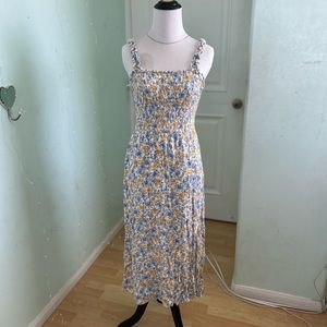 White Blue Yellow Floral Maxi Dress